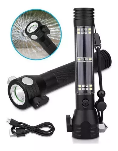 Linterna Led Recargable Solar T09 Rompe Vidrios -1