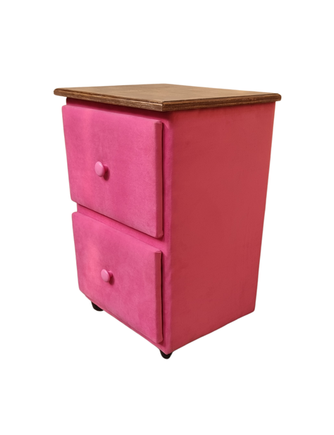 Velador Doble Cajón Rosado Felpa -2