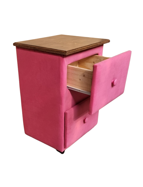Velador Doble Cajón Rosado Felpa -3