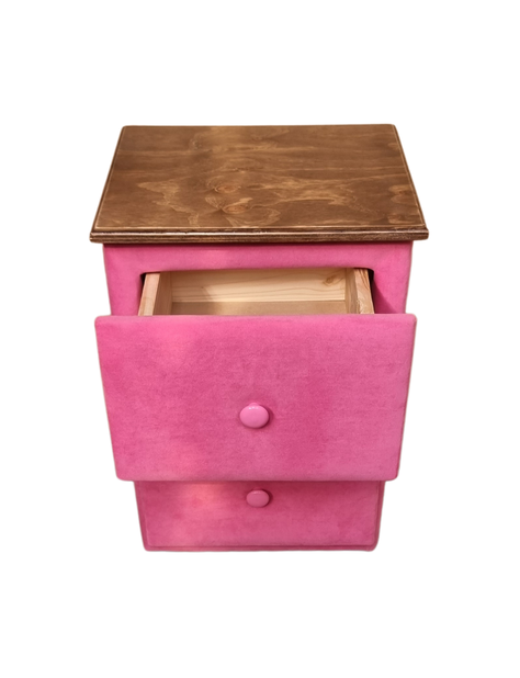 Velador Doble Cajón Rosado Felpa -4