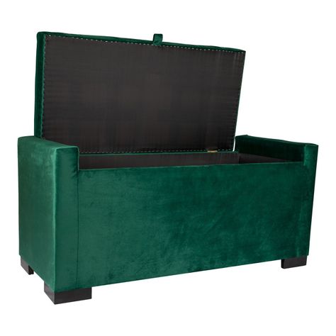 Banqueta con Baúl Leyzy Verde-Botella Felpa con Baúl 40X55X105 cm-2