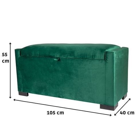 Banqueta con Baúl Leyzy Verde-Botella Felpa con Baúl 40X55X105 cm-3
