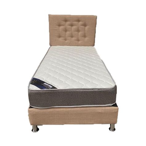 Cama Americana 1.5P + Colchon de resortes + Respaldo Beige Felpa Pmetal-1
