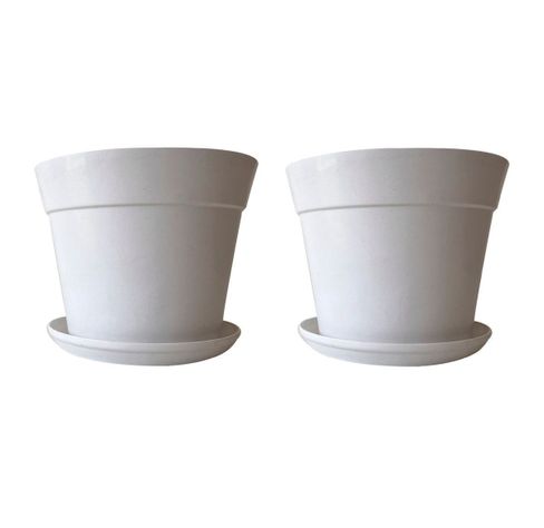 SET 2 MACETAS C/PLATO BIO CLASICO BLANCO 25X17-0