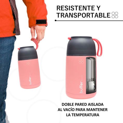 Termo Comida y Liquido Buffer Multiproposito 630ml +Cuchara Gris Rosado-1