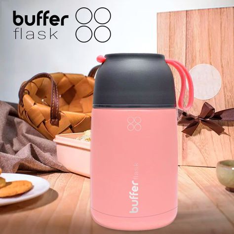 Termo Comida y Liquido Buffer Multiproposito 630ml +Cuchara Gris Rosado-8