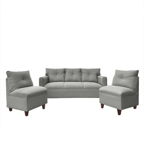 Juego Living Mateo Chenille Gris Pata Madera 3C.1C.1C-0