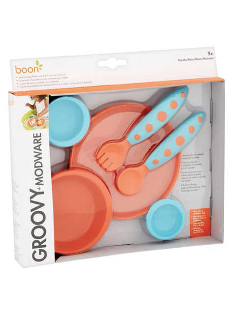 Set Plato Groovy con Cubiertos - Naranjo-1