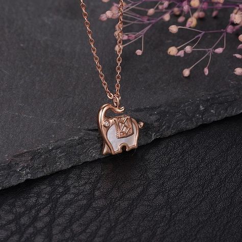 CADENA ESLABONES ORO ROSADO 18K COLGANTE ELEFANTE NÁCAR DIAMANTE 1P 18K-2