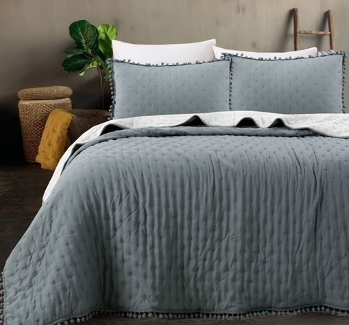 Cubrecamas Algodón con pompones 1.5 TL15 Gris-0
