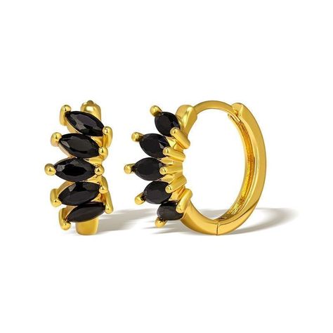 Aros Argollas Hipoalergénico Dorado con circones negros-0