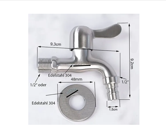 Grifo De Acero Inoxidable, Llave De Paso 1/2-3