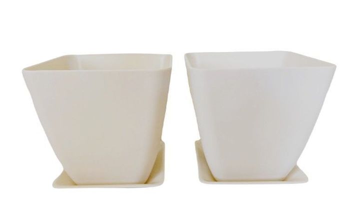 SET 2 MACETA BIO  C/PLATO CUADRAD BLANCO13,3X12,4-0
