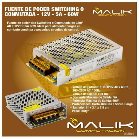 Fuente De Poder Switching O Conmutada - 12v - 5a - 60w-3