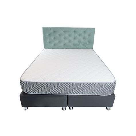 Cama Americana 2P + Colchon de resortes + Respaldo Verde Menta Pmetal-1