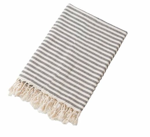 Toalla Turca de Playa, Piecera Elegante, Cubre Sillón o Chal Algodón Rayada Gris-0