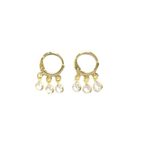 Aros Argolla 3 Circones Blancos Enchapado Oro 18K-0