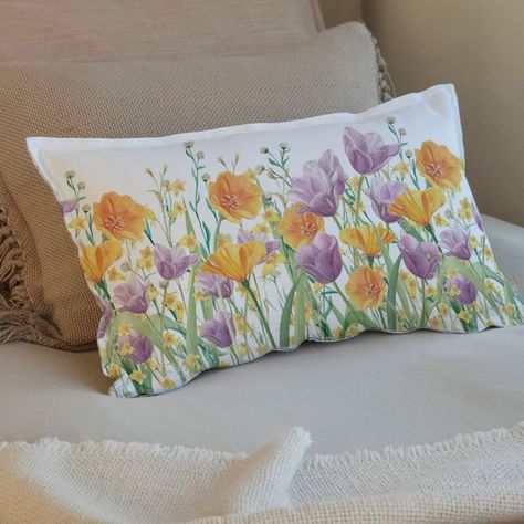 FUNDA COJÍN ALGODÓN JARDÍN DE FLORES TULIPÁN LILA 50X30-1