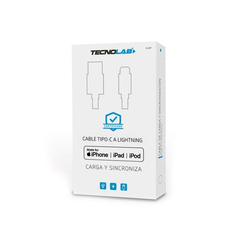Cable Tipo C a Lightning Carga y Sincroniza 1mt Negro Tecnolab-1