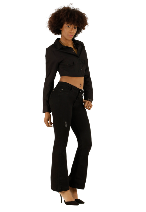 Jeans One World Jennifer Flare Black Cristal Mujer -1