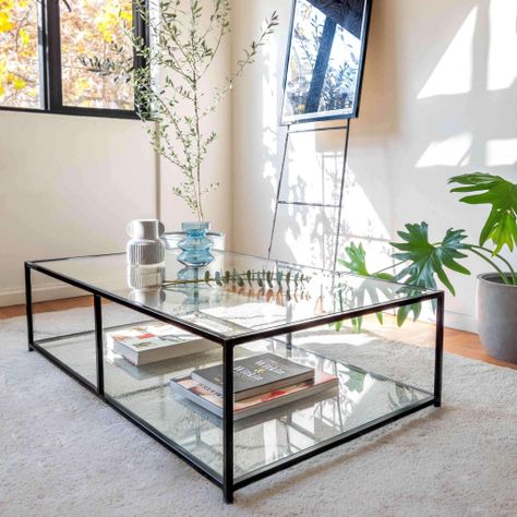 MESA DE CENTRO RECTANGULAR 120 NEGRA DOS NIVELES GLASS-0
