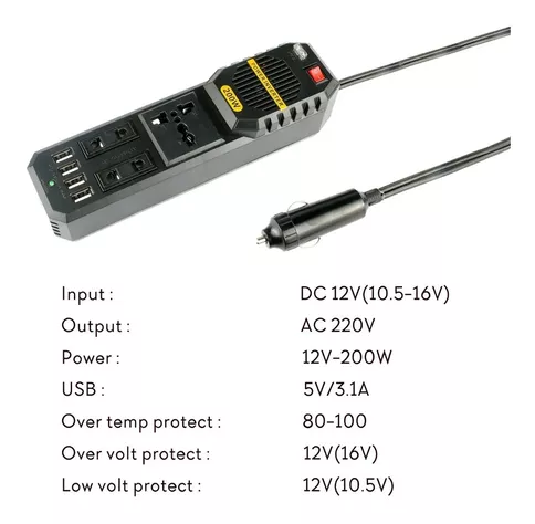 Cargador Inversor Voltaje 12v A 220v / 200 w-5