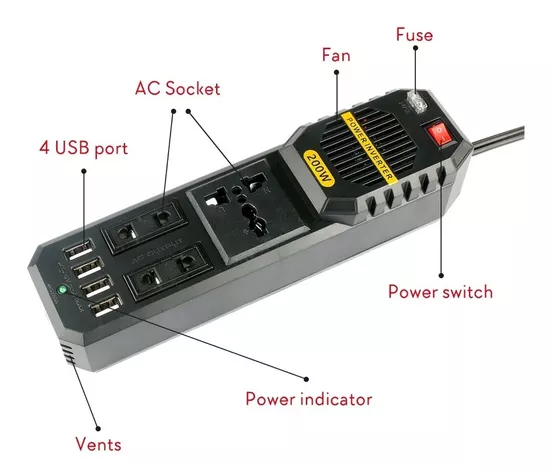 Cargador Inversor Voltaje 12v A 220v / 200 w-6