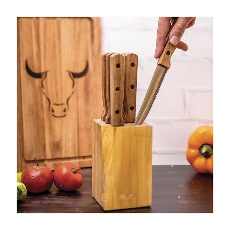 Set De 6 Cuchillos Con Taco Madera Wayu - Shopyclick-1