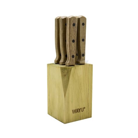 Set De 6 Cuchillos Con Taco Madera Wayu - Shopyclick-0