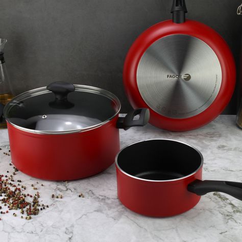 Batería de cocina de aluminio roja Máxima 6 Piezas-0