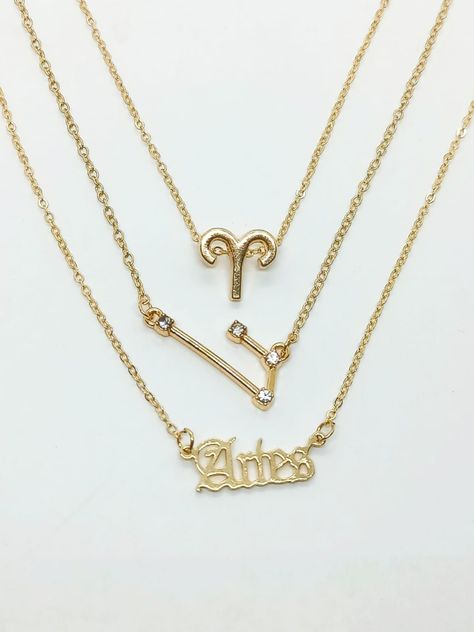 Collar Multicapa 3 En 1 Colgantes Zodiaco Aries Constelaciones baño de oro -2