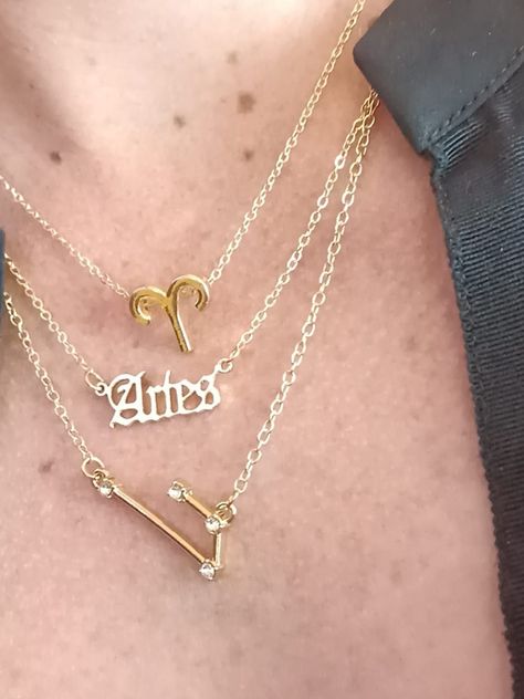 Collar Multicapa 3 En 1 Colgantes Zodiaco Aries Constelaciones baño de oro -1