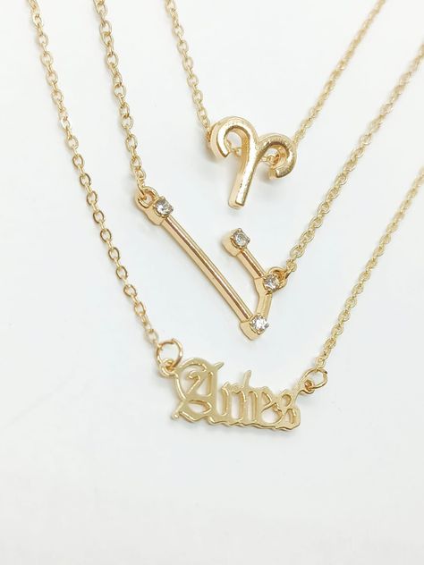 Collar Multicapa 3 En 1 Colgantes Zodiaco Aries Constelaciones baño de oro -4