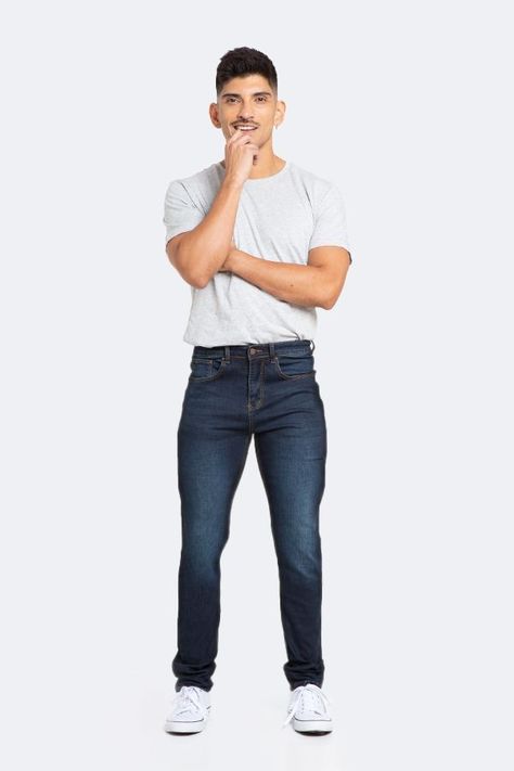 Jeans Hombre Slim Azul Focalizado Medio-5