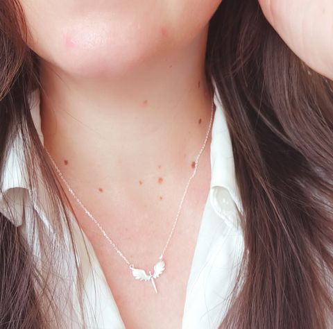 Colgante Alas Angel Plata 925 Paz Amor Chapado Oro Blanco-3