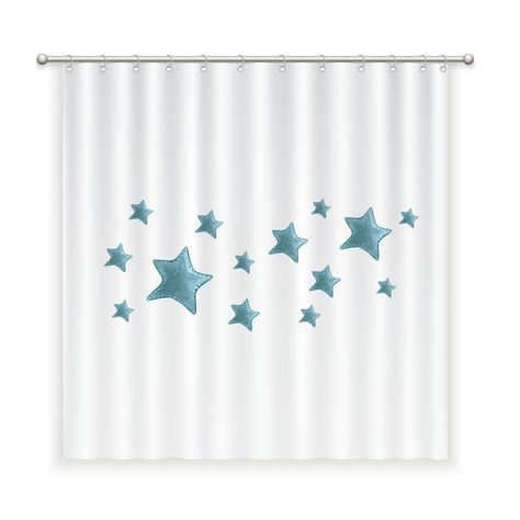 CORTINA BAÑO ALGODÓN ESTRELLAS TURQUESAS-0