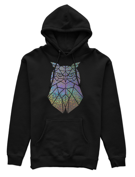 Polerón Canguro Unisex Negro - Búho Geométrico holográfico efecto circulo-0