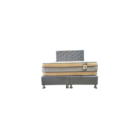 Cama Americana Titan 2P + Colchon de resortes + Respaldo Gris Felpa Pmetal-1