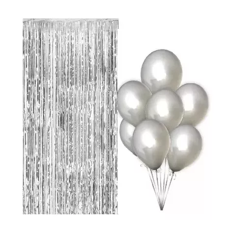 Pack Globos Cumpleaños Globos Cumpleaños + Cortina Metalica Gris 100939 y 101070-0