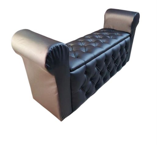 Banqueta Baul Capitone negro Pu Pmetal-2