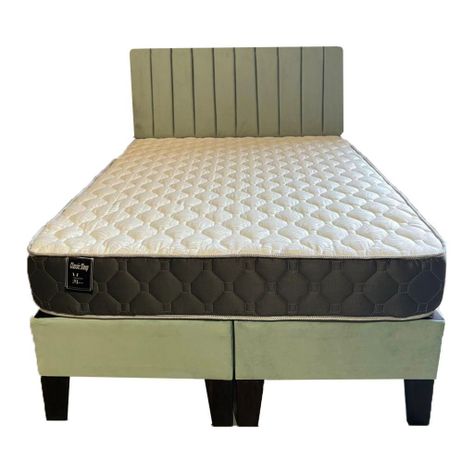 Cama Americana 2P + Colchon de resortes + Respaldo Verde Menta Tubular Pmadera-1