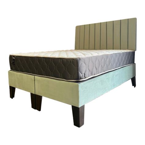 Cama Americana 2P + Colchon de resortes + Respaldo Verde Menta Tubular Pmadera-0
