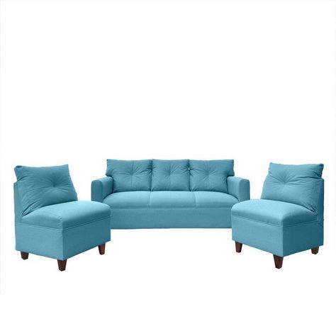 Juego Living Mateo Chenille Turquesa Pata Madera 3C.1C.1C-0