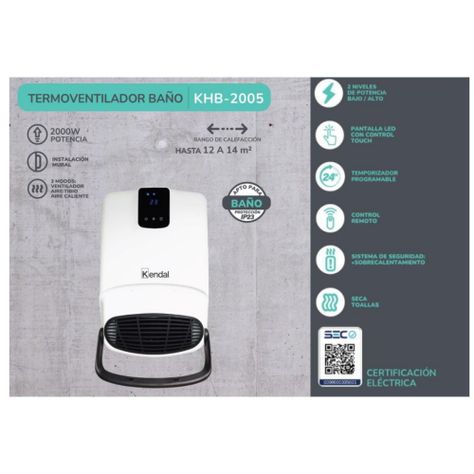Termoventilador De Baño Seca Toallas Electrico 2000W KHB-2005 Kendal-4
