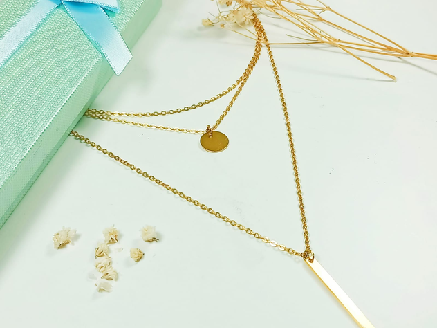 Colgante Multicapa Collar Moderno Minimalista Chapado En Oro-5