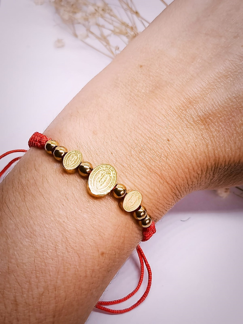Pulsera Ajustable Medalla Virgen Guadalupe enchapado Oro 18kl Amor-3