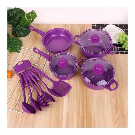 Bateria De Cocina 14 Piezas Morado Antihaderente -1