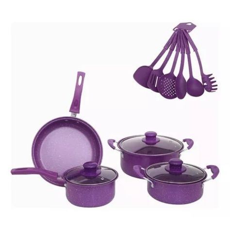 Bateria De Cocina 14 Piezas Morado Antihaderente -0