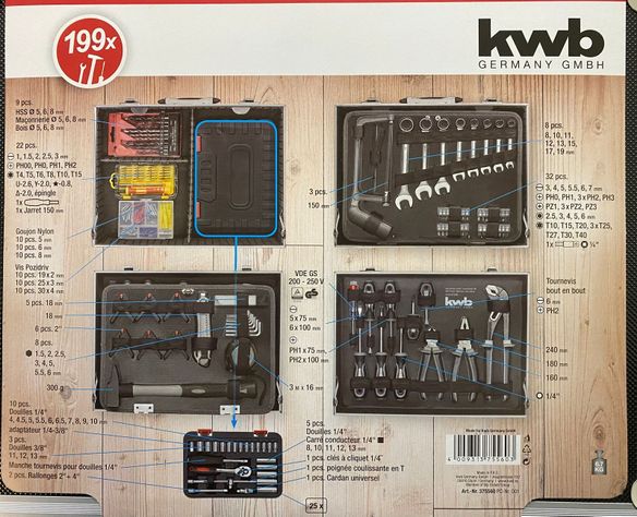 Brocas Dados Herramientas 199 Piezas Kwb 375560-3