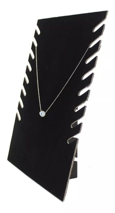 Exhibidor Mostrario 8 Cadenas Collar Terciopelo Negro Plano-0